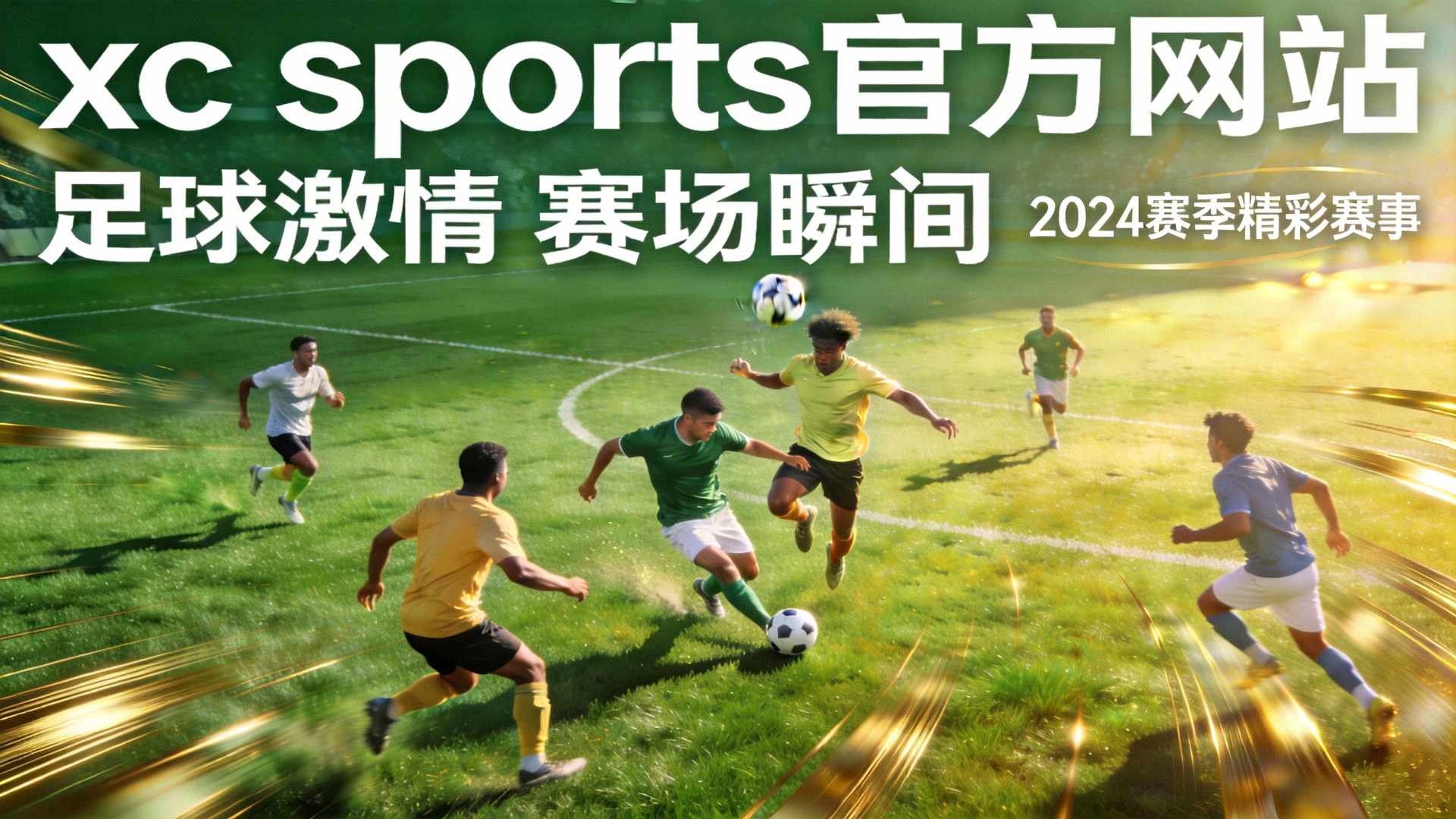 xc sports 官方网站主横幅 - 绿茵场上足球运动员激烈比赛的壮观场景